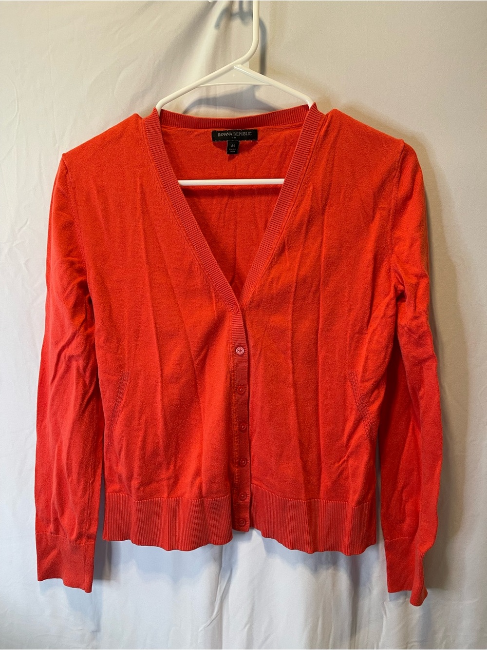Banana Republic Women's Bright Coral Button-Front V-Neck Cardigan